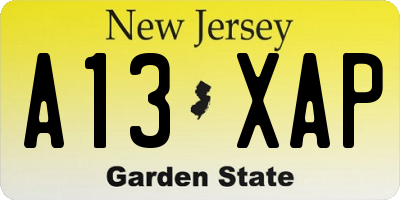 NJ license plate A13XAP