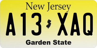 NJ license plate A13XAQ