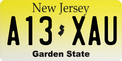 NJ license plate A13XAU