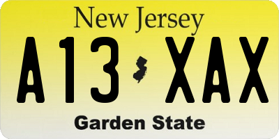 NJ license plate A13XAX
