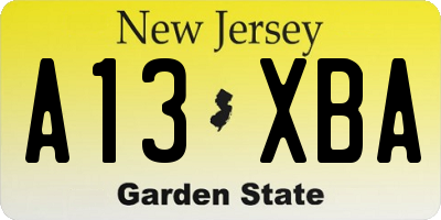 NJ license plate A13XBA
