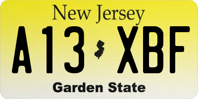 NJ license plate A13XBF