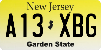 NJ license plate A13XBG