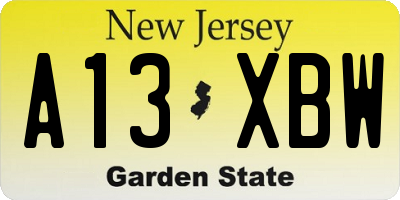 NJ license plate A13XBW