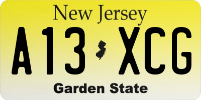 NJ license plate A13XCG