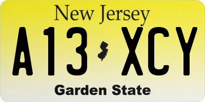 NJ license plate A13XCY
