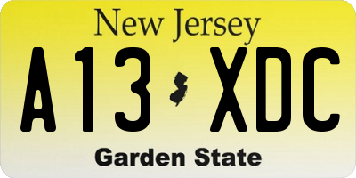 NJ license plate A13XDC