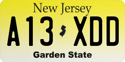 NJ license plate A13XDD
