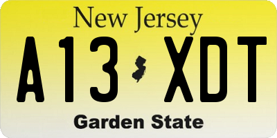 NJ license plate A13XDT