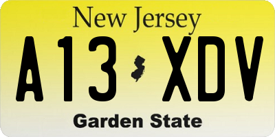 NJ license plate A13XDV