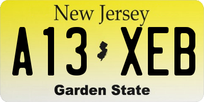 NJ license plate A13XEB