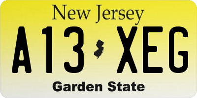 NJ license plate A13XEG
