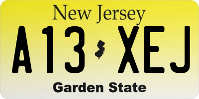 NJ license plate A13XEJ