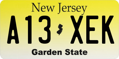 NJ license plate A13XEK
