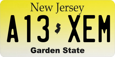 NJ license plate A13XEM