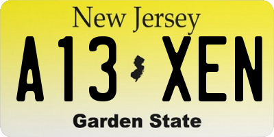 NJ license plate A13XEN