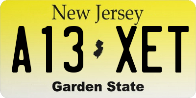 NJ license plate A13XET