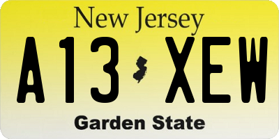 NJ license plate A13XEW