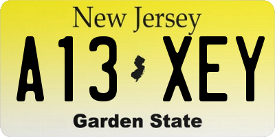 NJ license plate A13XEY