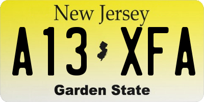 NJ license plate A13XFA