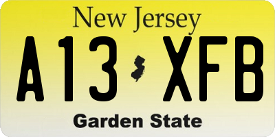 NJ license plate A13XFB