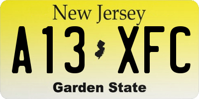 NJ license plate A13XFC