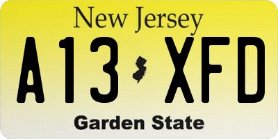 NJ license plate A13XFD
