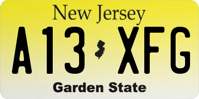 NJ license plate A13XFG