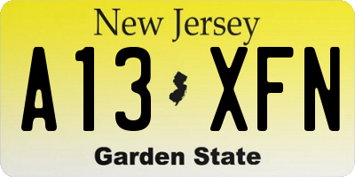 NJ license plate A13XFN