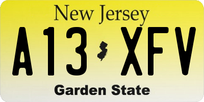 NJ license plate A13XFV