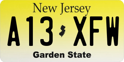 NJ license plate A13XFW