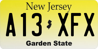 NJ license plate A13XFX