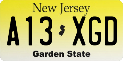 NJ license plate A13XGD