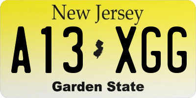 NJ license plate A13XGG