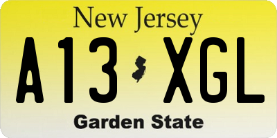 NJ license plate A13XGL