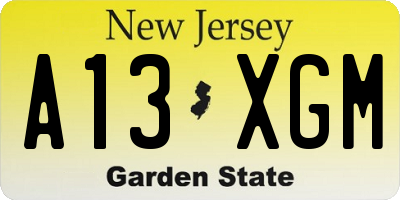 NJ license plate A13XGM