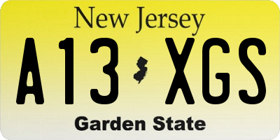 NJ license plate A13XGS