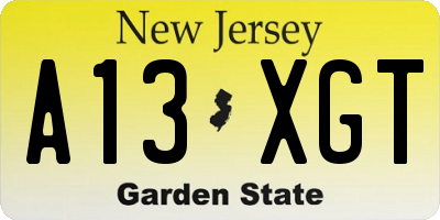 NJ license plate A13XGT