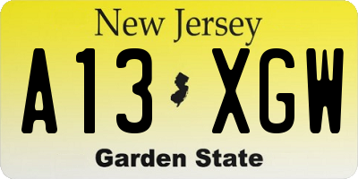 NJ license plate A13XGW