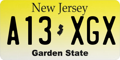 NJ license plate A13XGX