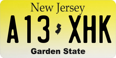 NJ license plate A13XHK
