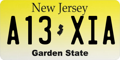 NJ license plate A13XIA