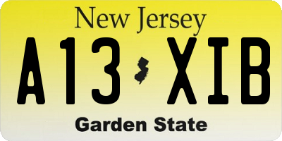 NJ license plate A13XIB