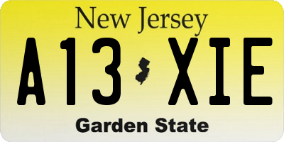 NJ license plate A13XIE