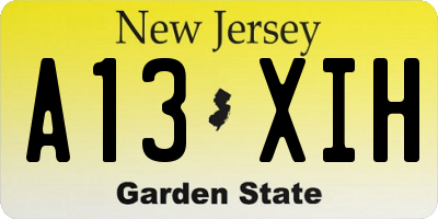 NJ license plate A13XIH