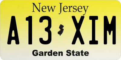 NJ license plate A13XIM