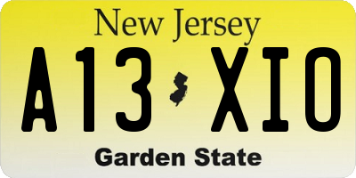 NJ license plate A13XIO