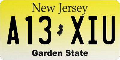 NJ license plate A13XIU