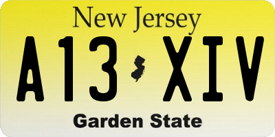 NJ license plate A13XIV