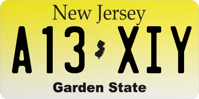 NJ license plate A13XIY